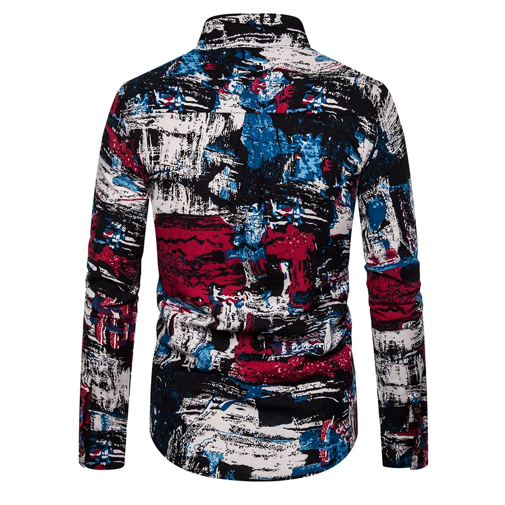 Мужская рубашка с длинным рукавом, разноцветная рубашка в стиле ретро, в этническом стиле, Осень-зима 2020