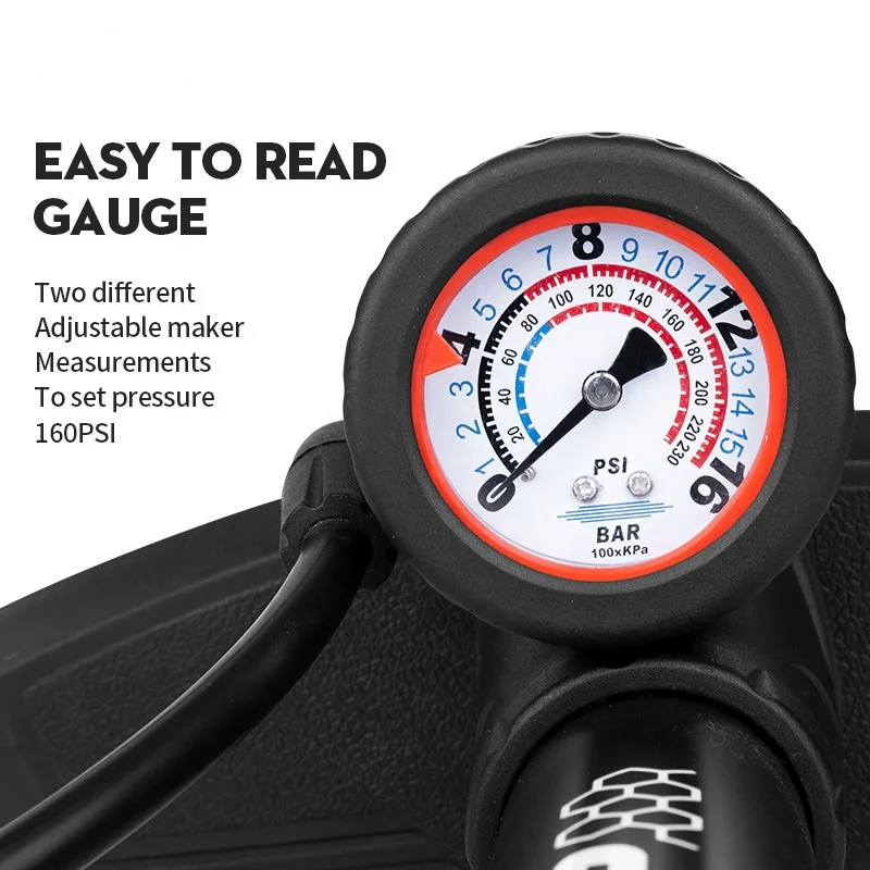 160PSI Hot Sale Cycling Air Bike Floor Pump Hand Tire Bicycle Pump With Pressure Gauge