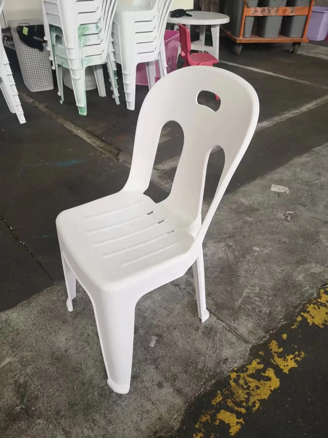 White Plastic Stackable Armless Dining Chair For Sale