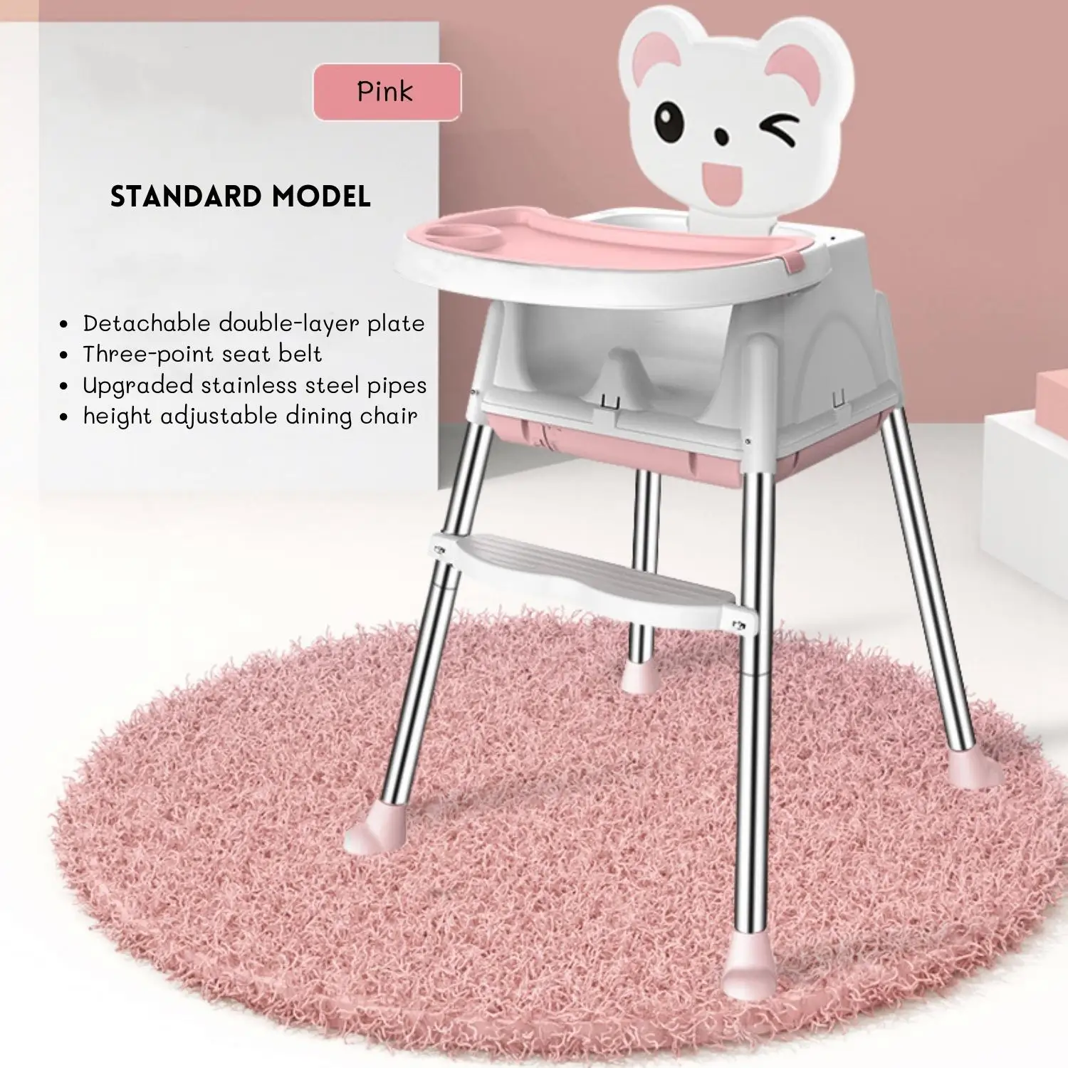 Baby  Dining Chair Soft Seat High Feeding Chair Upgrade With Wheel Portable Dining Table With Cushion Adjustable Child Feeding C