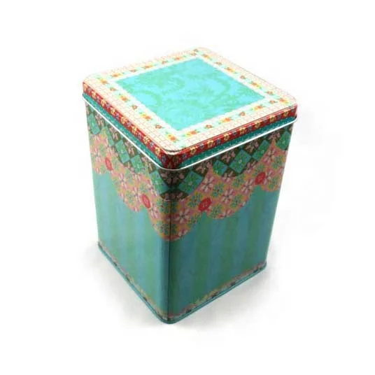 Custom beautiful flower printing square empty tea tin box food grade candy coffee tin can metal packaging