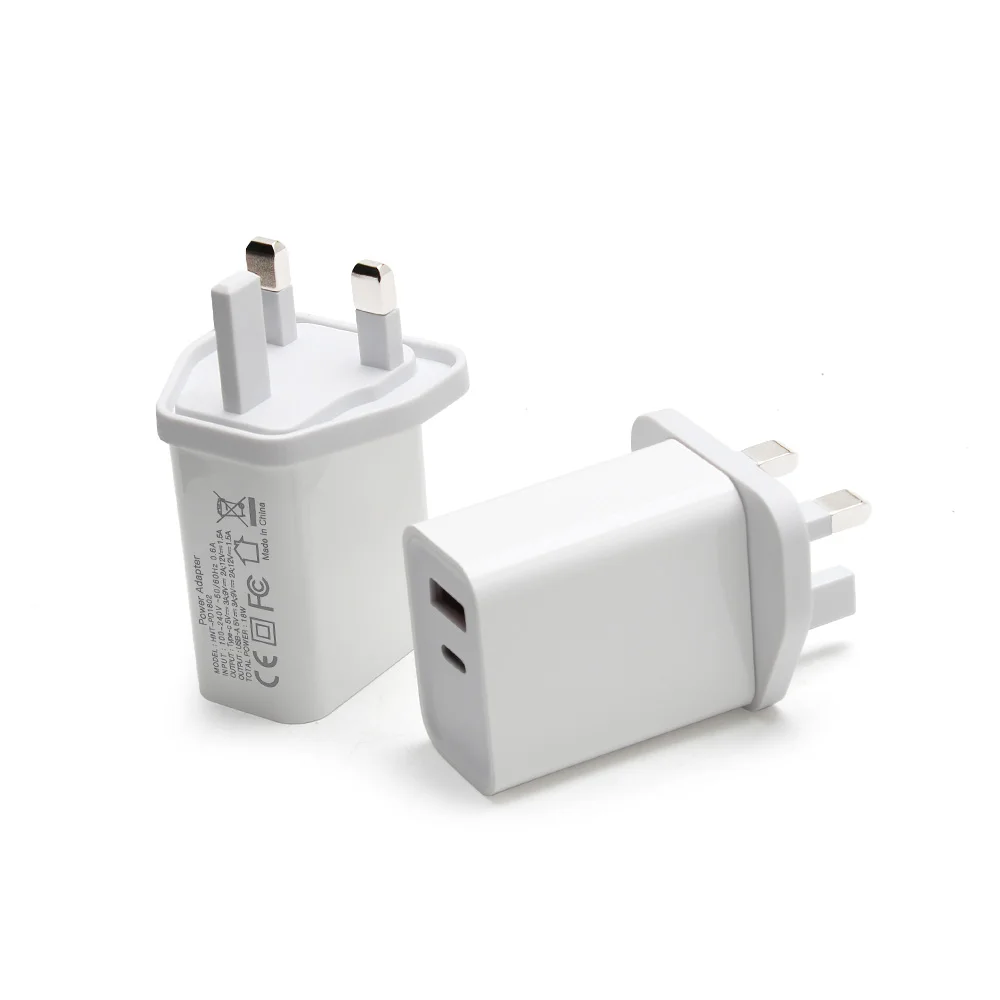 Дешевая Быстрая зарядка с вилкой Стандарта Великобритании 18 Вт PD USB C Type-C QC3.0 Быстрая зарядка двойное настенное зарядное устройство адаптер для путешествий