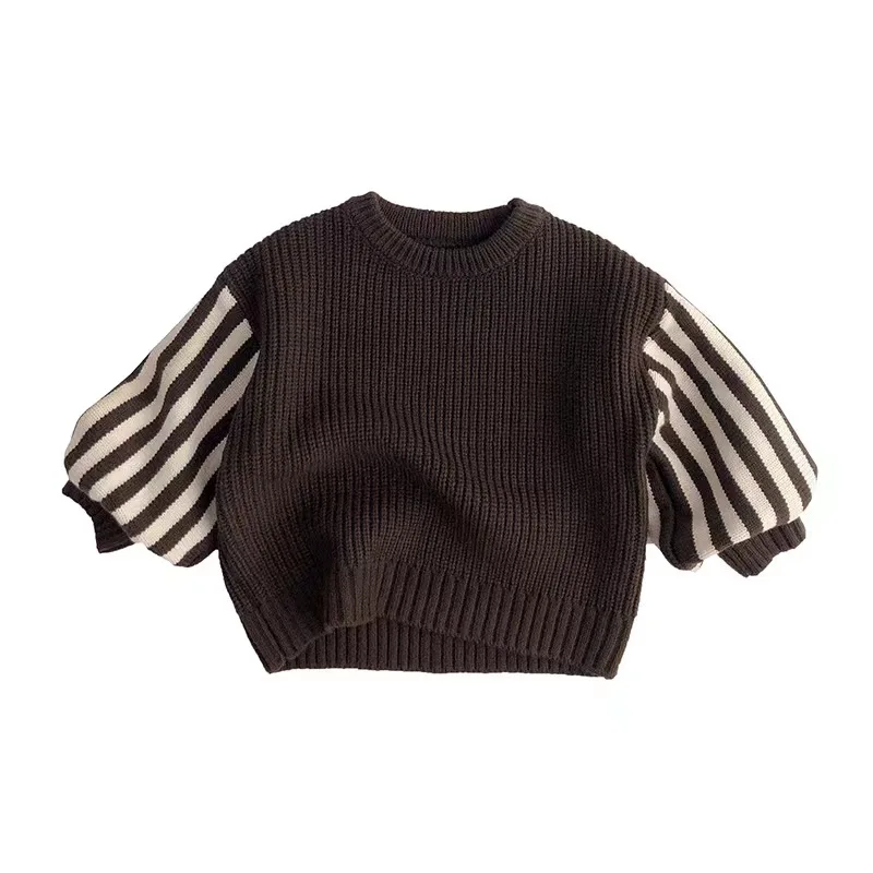 High Fashion children's customized striped sweaters Contrast sweaters for boys Unisex computer knitted sweaters for kids