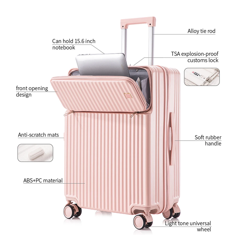 Laptop koffer  to carry pp handle suitcase roller wheels luggage sets with front pocket travel suitcase with zippers