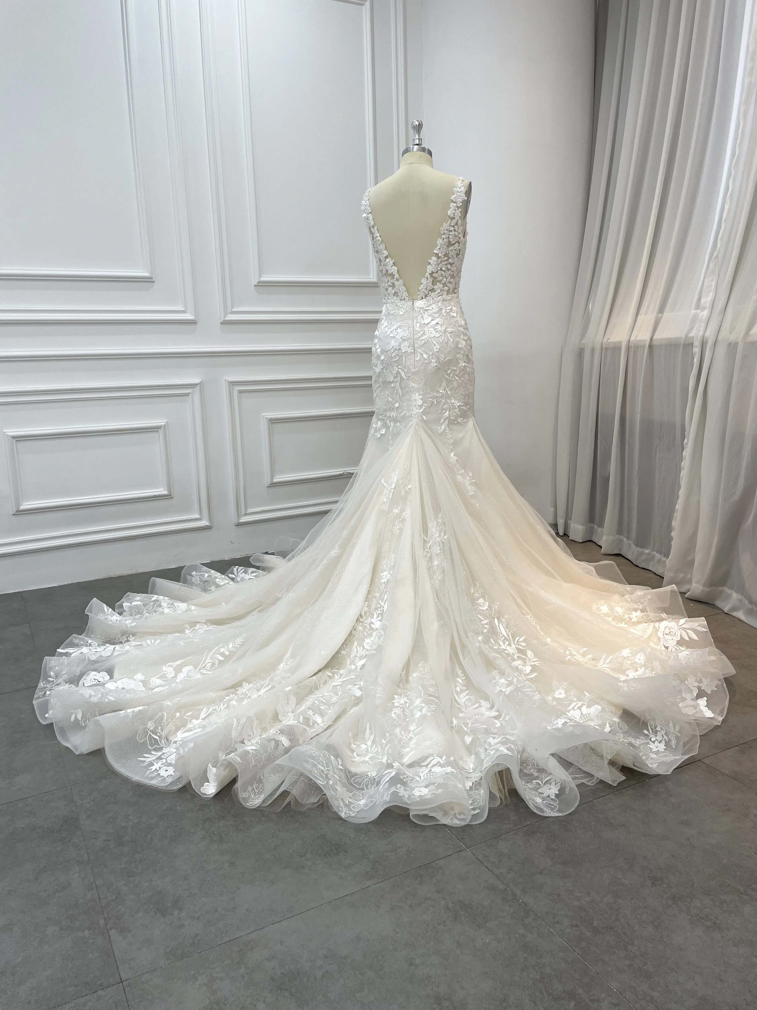 Лидер продаж, плотное кружевное свадебное платье с бусинами, роскошное свадебное платье русалки, 2022, свадебное платье с пышной юбкой, 2023