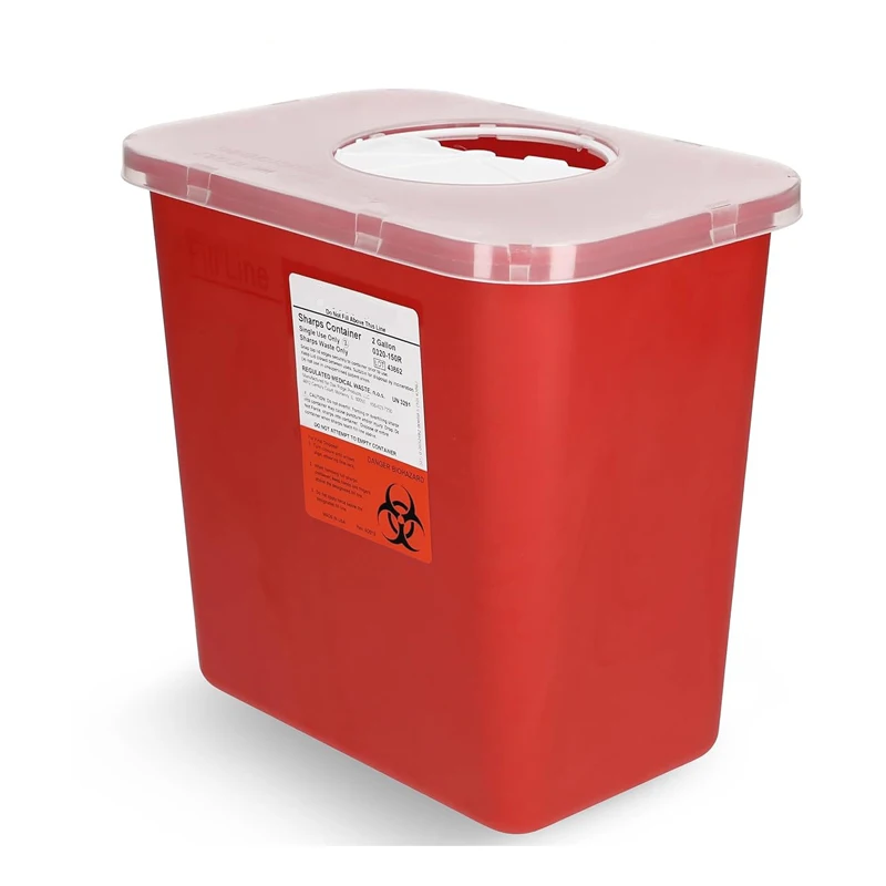 CE Certified 8 Quart 2 Gallon Biohazard Needle and Syringe Disposal Sharps Container with Rotating lid