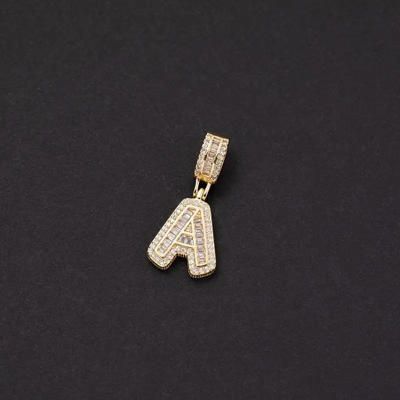Top Selling Popular Hip-hop Necklace Full Zircon Brass Gold Pendant Necklace 26 Initial Letter Necklace for Women Men