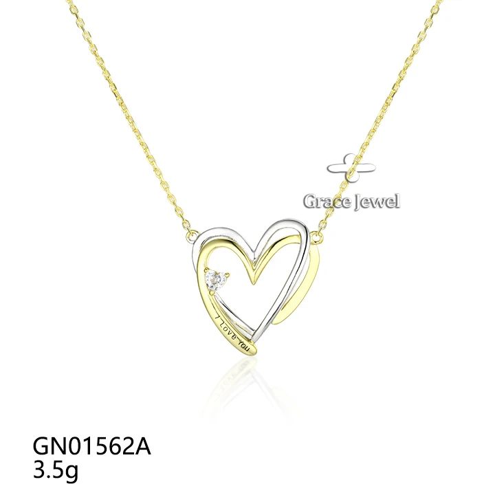 Grace Jewelry Interlock Heart Lover 925 Sterling Silver 2 Tone Colors Customized Fashion Jewelry Gold Plated Necklaces