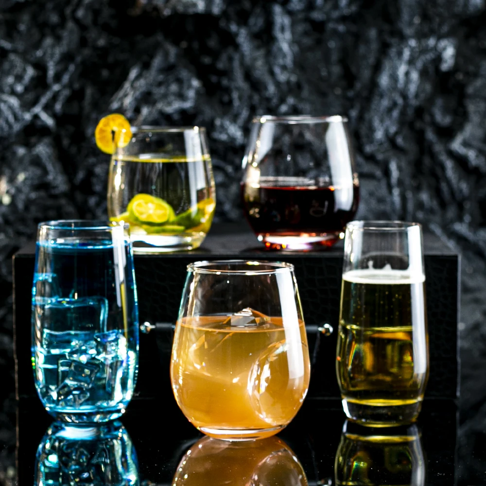 Stemless Wine Glass Set Short Wine Tumblers for White Red Wine Glasses Water Glasses