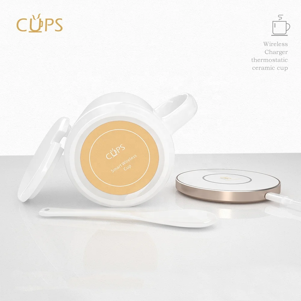 Zeamor Logo Custom Smart 2 in 1 Mobile Phone Wireless Charging Warmer 55 Degree Tea Cup Coffee Mug Gift Set For Home Office