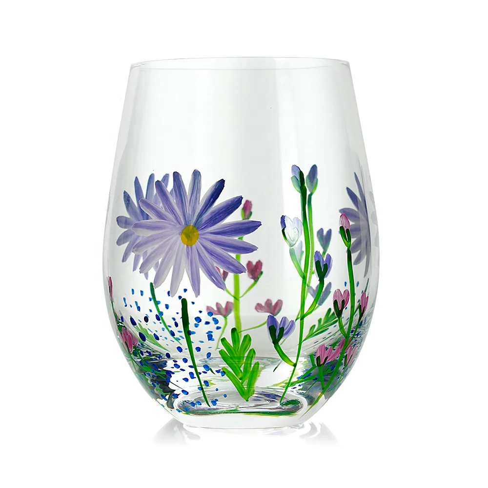 Guaranteed Quality Proper Price Crystal Custom Hand Painted Wine Glass Juice Glass Cup Colored Vintage Wine Glass