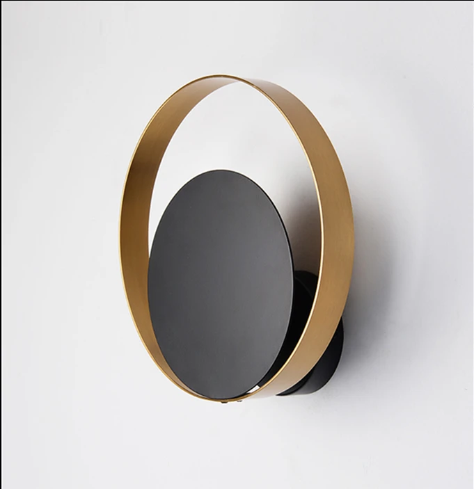 Simig lighting Nordic Bedside Lamp Bedroom Creative Art Living Room Round Hotel Aisle Solar Eclipse Full Copper Background Wall Light