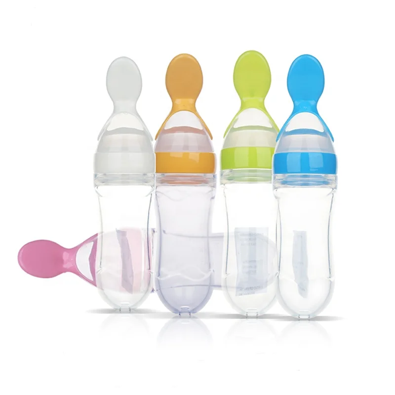 100% Food Grade Silicone Feeding Set Baby Spoon Silicone Bottle Warmer Rice paste bottle