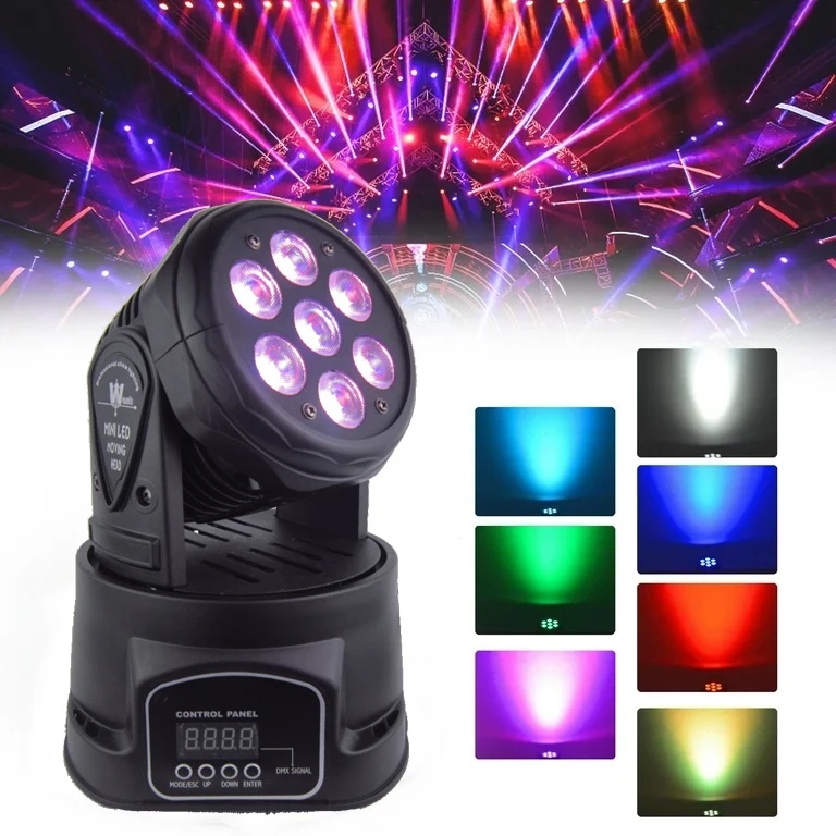 Hot Selling 7*10w Led Mini Moving Light RGBW 4 in 1 DMX512 Move Head Light mini moving head