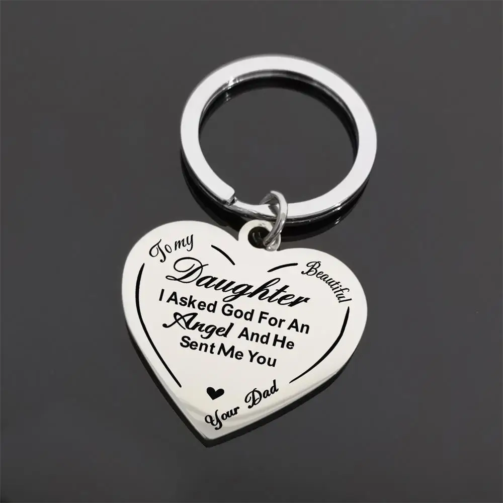 Stainless steel heart keychain engraved as a gift for my daughter