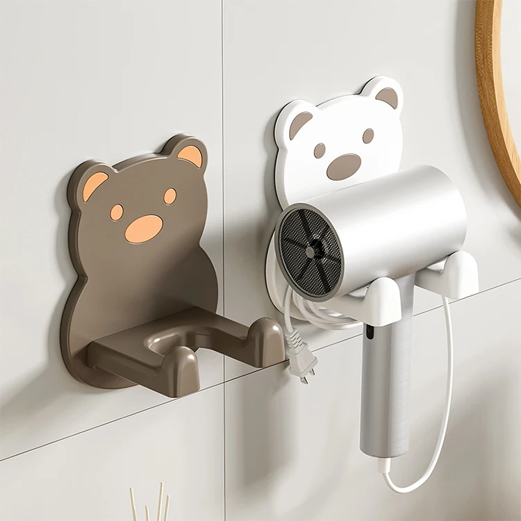 Cartoon bear cute plastic wall mounted blow dryer hanging placement storage rack bathroom hair dryer holder