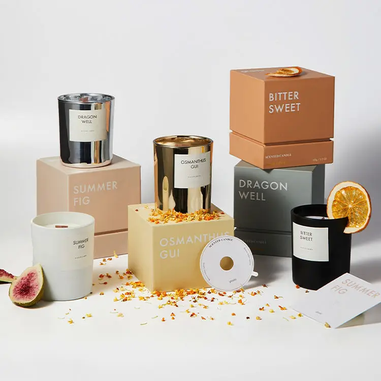 Luxury  Custom Design Color Printing Rigid Cardboard Lid and Base Paper Packaging Boxes for Scented Candles Gift Packaging