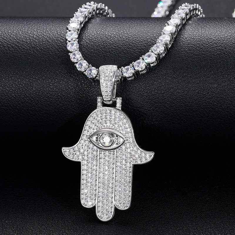 In Stock Dropshipping Hip Hop Jewelry 925 Sterling Silver VVS Moissanite Diamond Iced Out Hamsa Hand Pendant For Men Women