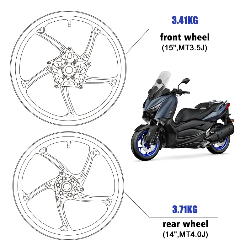 MFZracing best sales 14 15 alloy chrome fat motorcycle alloy rim rear wheels front hub for motorcycles X MAX-300