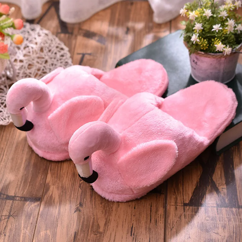 Warm Home Slippers Unisex Soft Slippers Winter Pink Flamingo Kids Animal Slippers