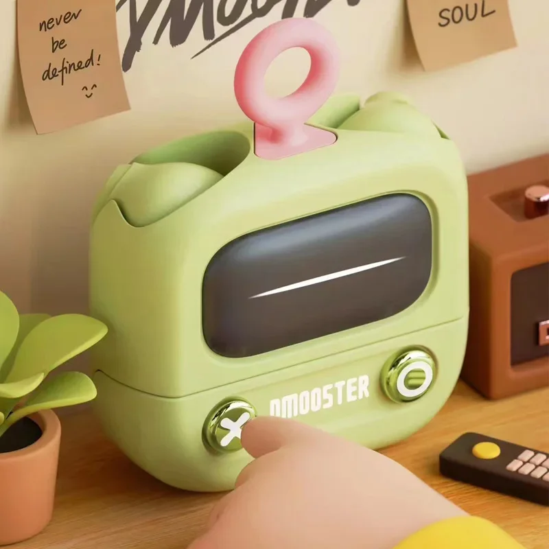 DMOOSTER D76 Cute Cartoon Wireless Earbuds Dual ear BT  Earphones Digital Display Screen Macaron Color Desktop