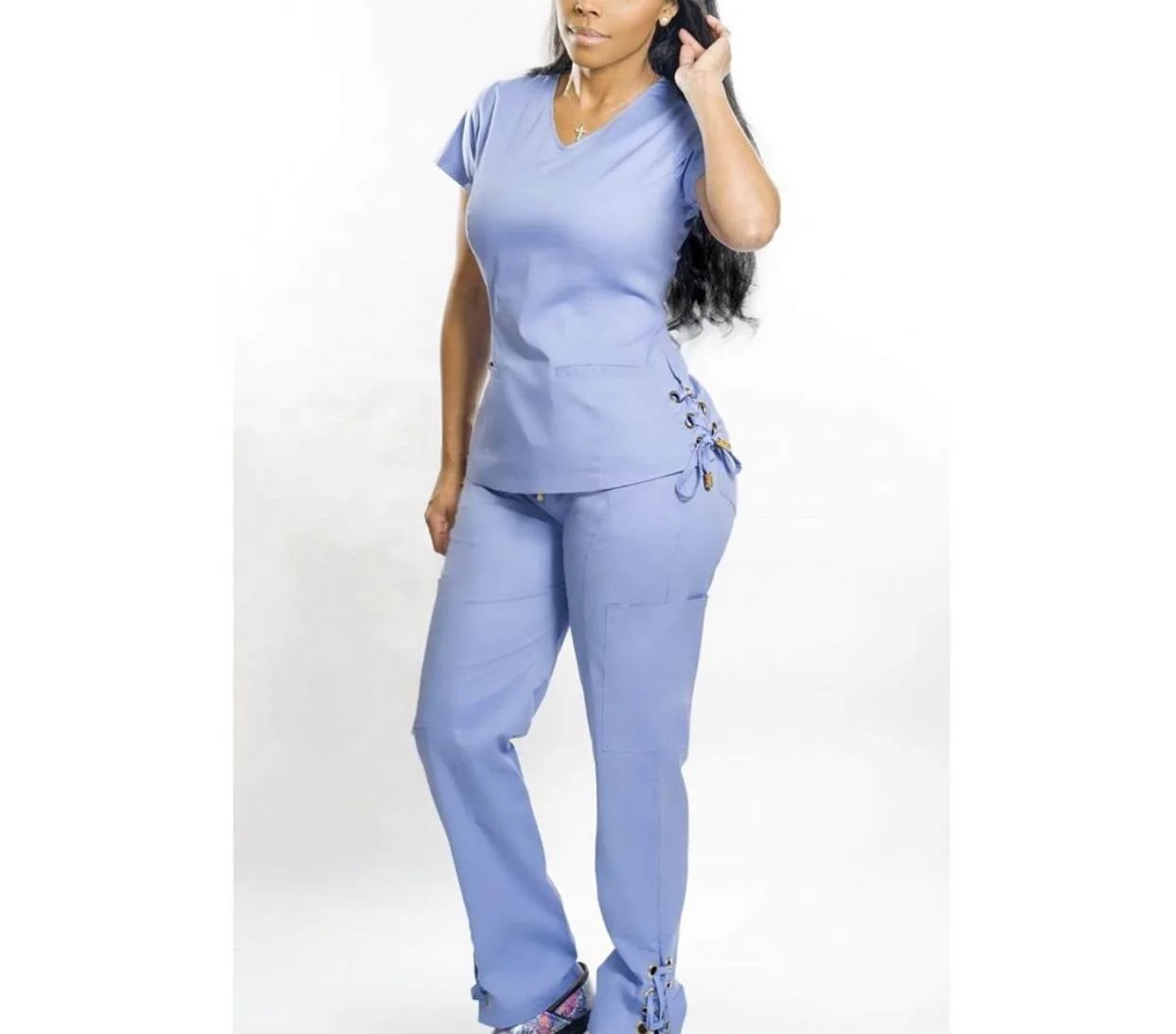 Best Quality 3-pocket v-neck uniform polyester mesh polo four way stretch scrub uniform manufacturers