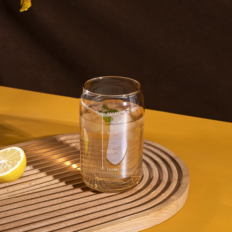 16oz Beer Glasses Tumbler Cup Can Shape  Glasses Iced Coffee Glass Iced Tea  With Bamboo Lids for Soda Cup