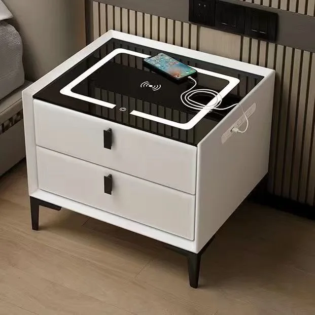 Luxury Modern Bedroom Furniture Wooden Intelligent Bedside Coffee Table with USB Wireless Charging Feature Storage Living Room