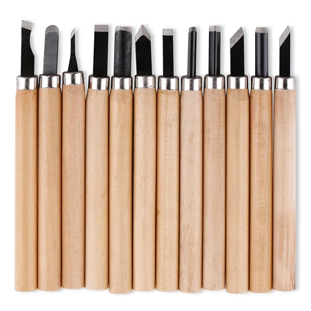 12pcs cost-effective Wood Carving Chisel Knife Hand Tool Set For Basic Detailed Carving Woodworker Gouges