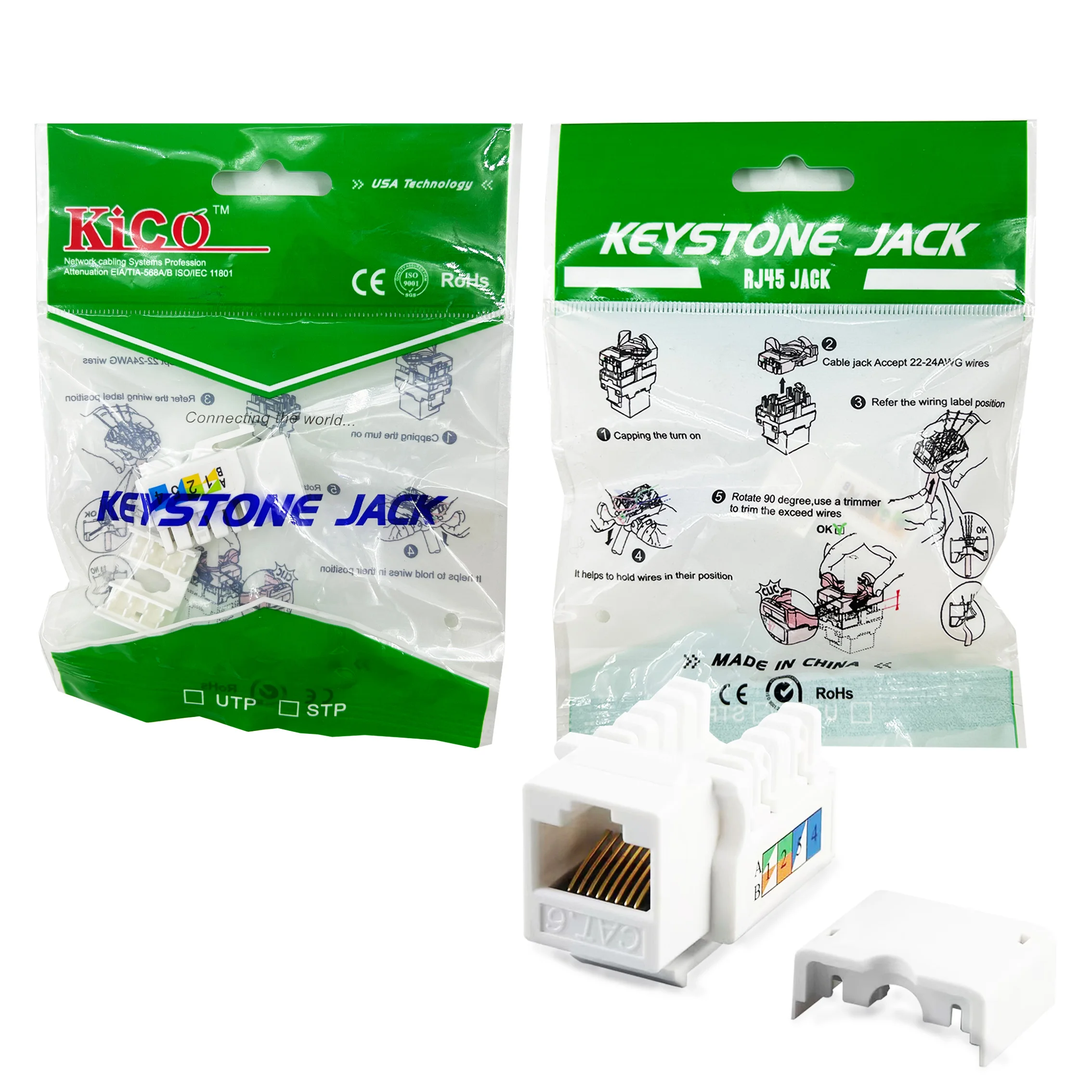KICO Keystone Jack Cat6 UTP RJ45 Modular Jacks Plug 8p8c