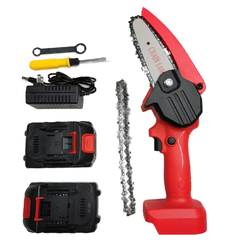 Mini Chainsaw with 2 Batteries 2 Chain, 4-Inch Cordless Chainsaw Battery Powered with Safety Lock , Handheld  Electric Chainsaw