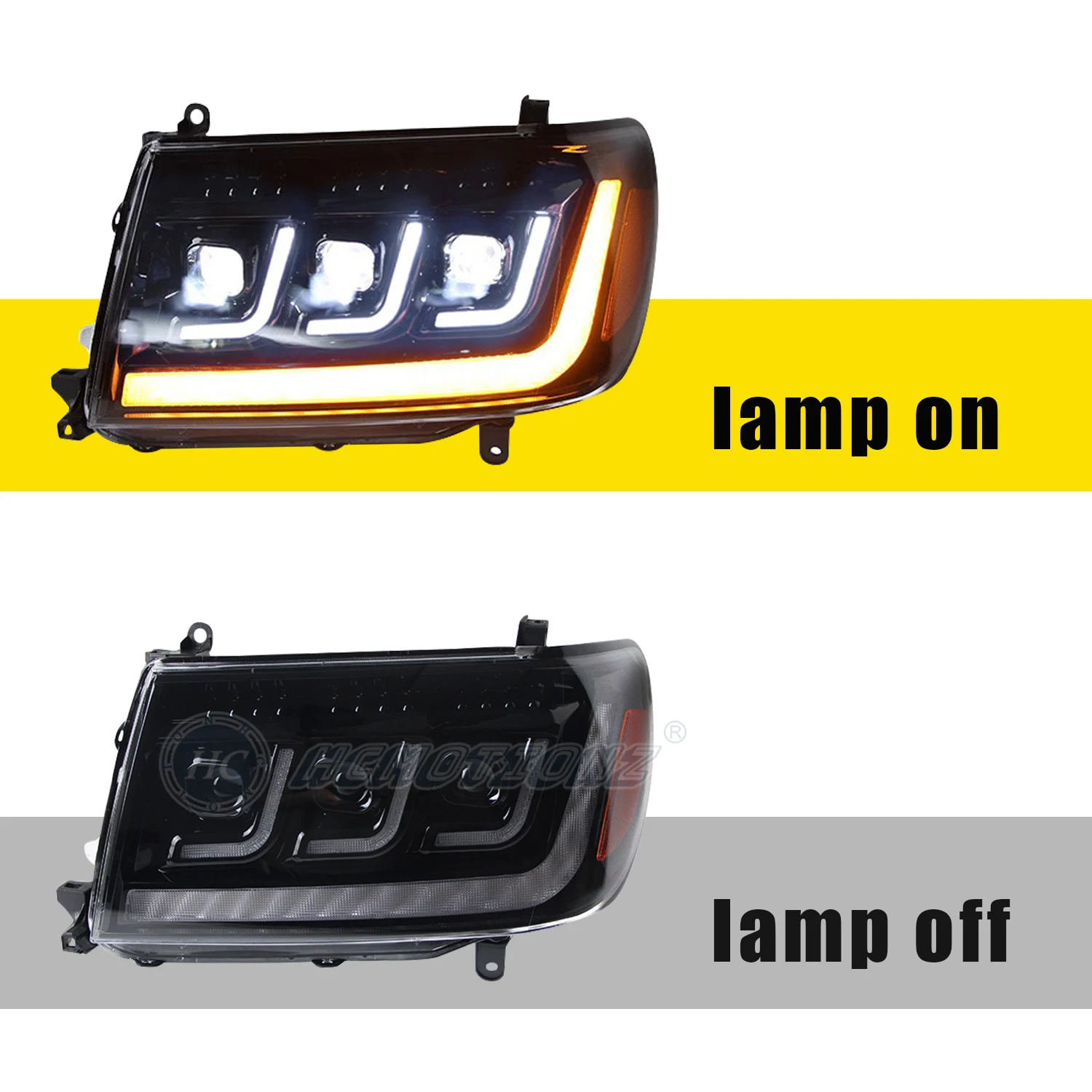 HCMOTIONZ LED Car Front Lamps Assembly 1998-2007 DRL Start up Animation Headlights For Toyota Land Cruiser (J100)