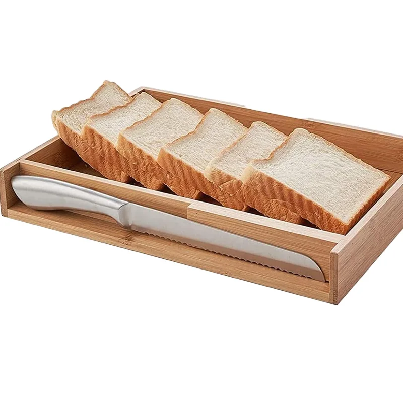 Bread Slicer Cutting Guide with Knife - 3 Thickness Size, Bamboo Foldable Compact Chopping Cutting Board with Crumb Tray