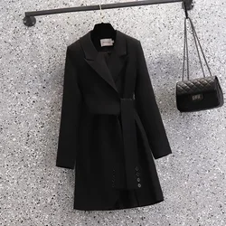 Wholesale Hot Sale Autumn Winter New Design Long Suit Coat Ol Slimming High Waist Lace Up Blazer Dress Fashion Long Suit Dress