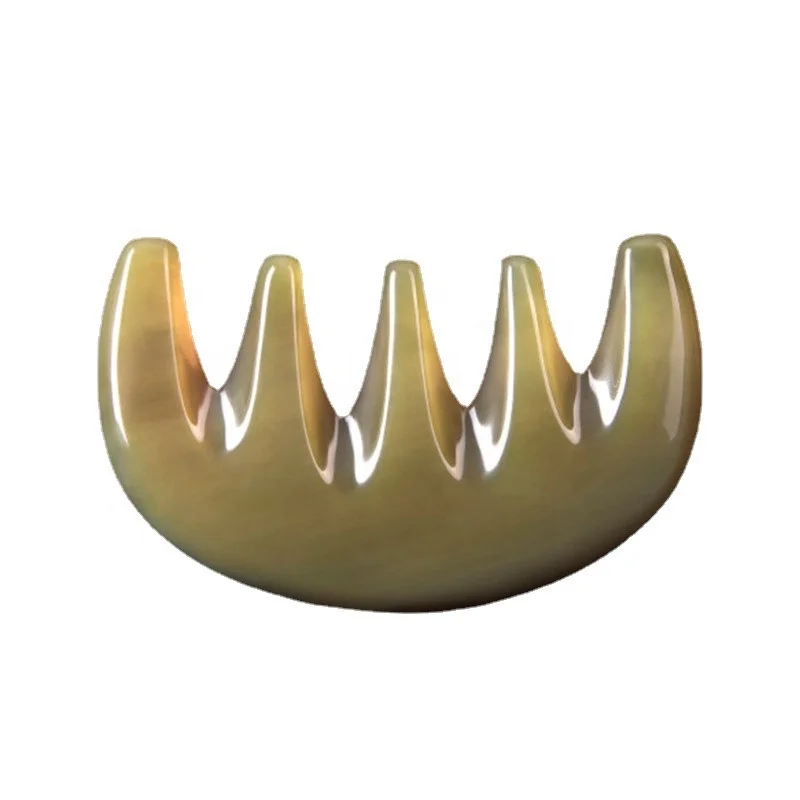 Multi-Functional Handheld Head Massage Tool Natural Ox Horn Scraping Scalp Massage Comb With Large Five Teeth For Massage Scale