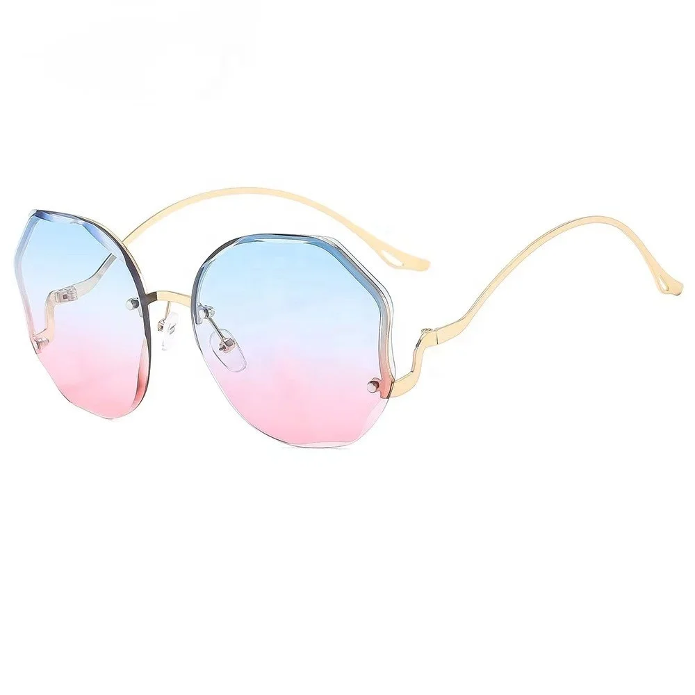 2024 Rimless cut edge sunglasses Gradual metal curved mirror legs sunscreen sunglasses Fashion sweet trend glasses