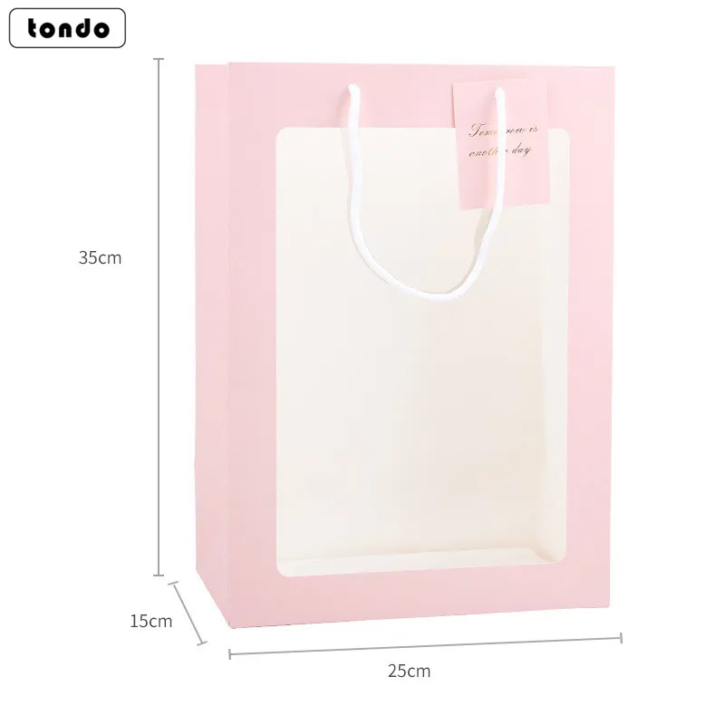 Tondo Clear pvc transparent window Christmas gift pvc flower paper carrier bag