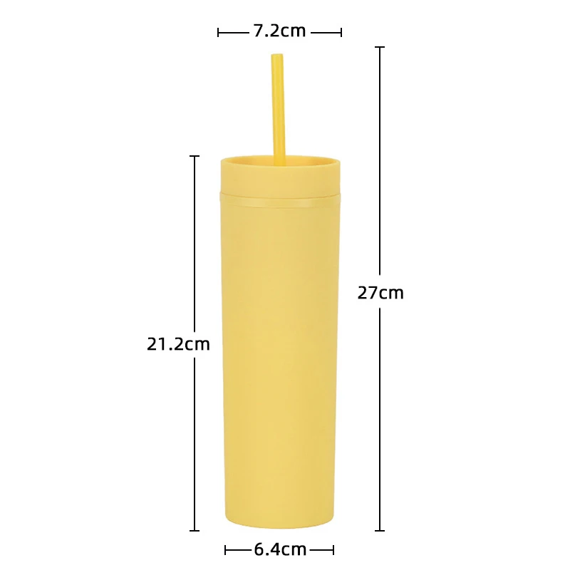 New 16oz Double Layer Skinny Tumbler Cups Reusable Bpa Free Plastic 450ml 16 oz Acrylic Straight Slim Straw Bottle Cup Wholesale