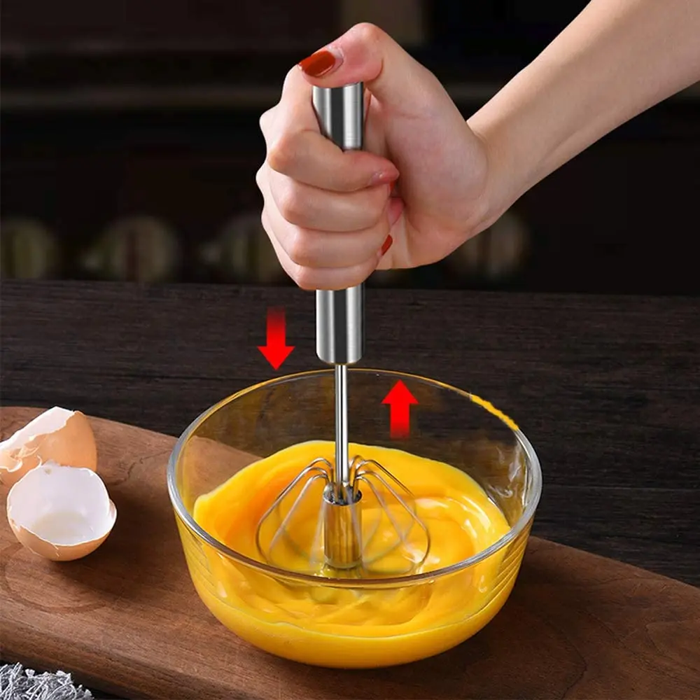 Stainless Steel 12 inch rotary whisk handy turning metal egg beater breaker For Kitchen