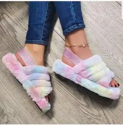 Factory Wholesale Winter Sheepskin Slippers Lamb faux Fur Slippers For Women
