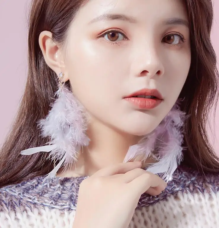 
wholesale fashion winter feather dangle earrings charm korean long chain earrings for women jewelry 