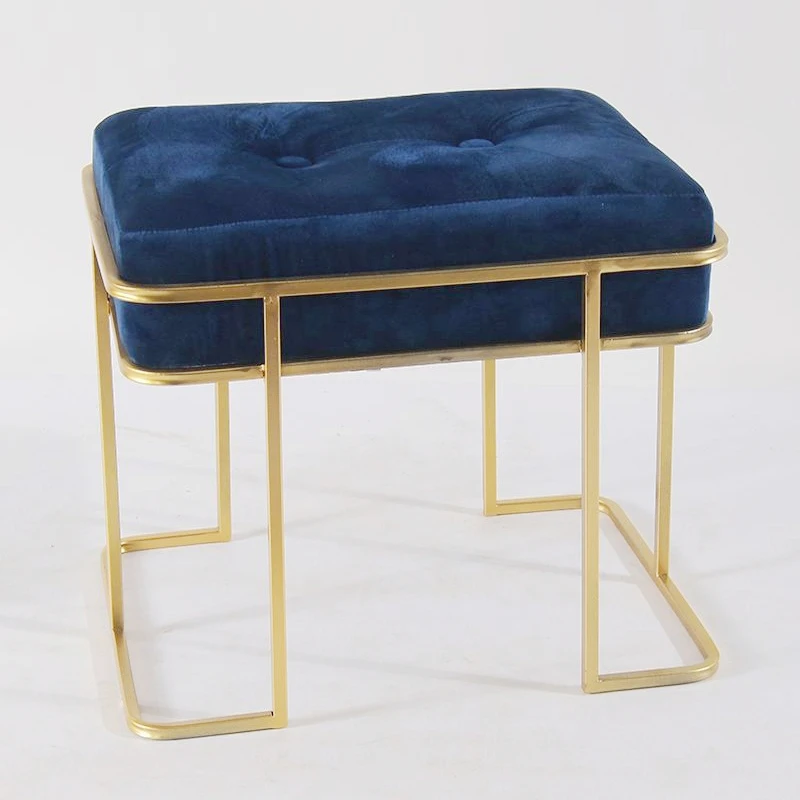 
Modern Velvet Fabric Footstool Round Pouf Small Stool With Gold Metal Iron Legs  (62484015121)
