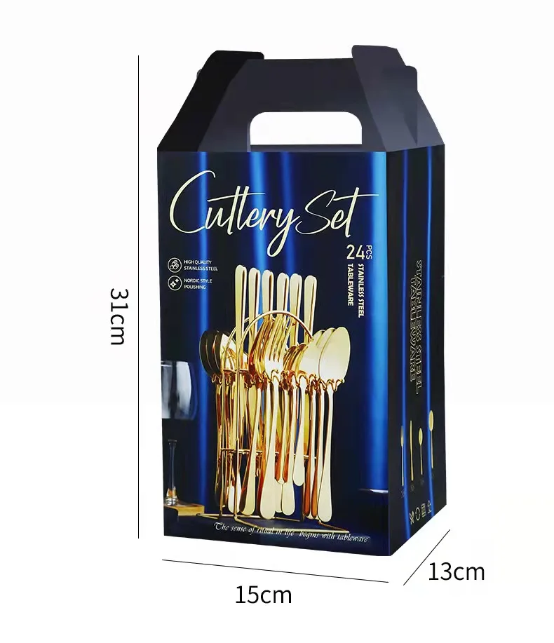 MYD Amazon Inox lego spoon fork set OEM and ODM design PVD black gold rose gold cutlery set 24 pcs with gift box