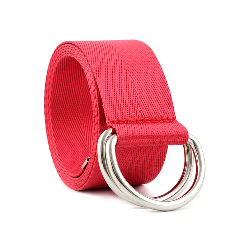 Fashion canvas Webbing lady chastity belt with double ring customized Casual women metal buckle nylon belt