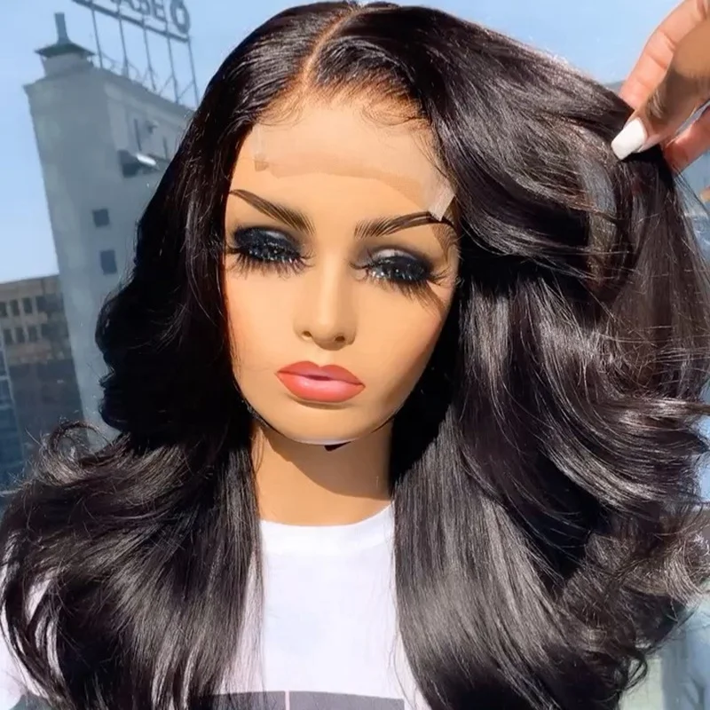 2021 оптовая продажа предварительно волосы парики из натуральных волос, 24 инч объёмная волна натуральный черный девственные волосы парик, бразильские волосы полные парики фронта шнурка