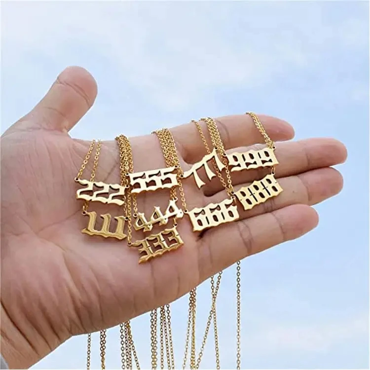 New design 111 222 333 444 555 666 777 888 999 devil pendant necklace collar gold plated stainless steel angel number necklace