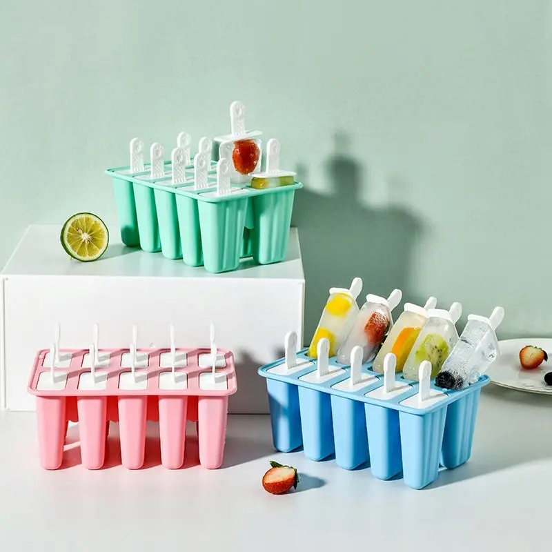 Rayshine Homemade Pink 4Pcs 10 Pieces Silicone 12 Pcs Cavity Ice Pop Popsicle Molds Mould