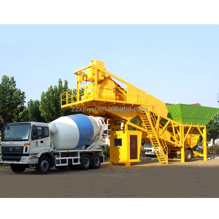 25m3 To 180M3 Mobile Ready Mix Portable HZS25 Concrete Mixer Plant With Cement Silo