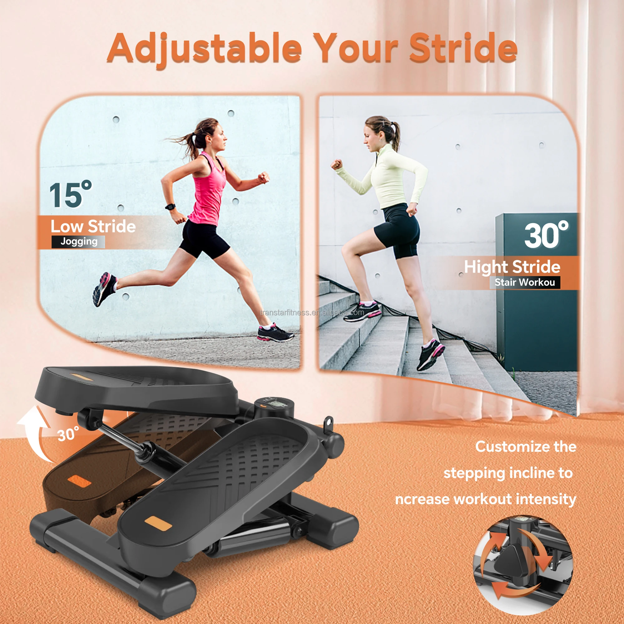 Aerobic Hydraulic Cylinder Stair Stepper Fitness Elliptical Trainer Exercise Machine Mini Stepper With Resistance Bands