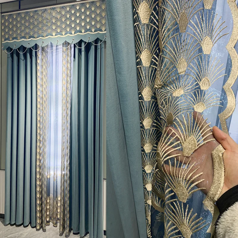 Sunny Textile Modern Luxury Window Curtains Chinese Style Velvet Curtains For Home Embroidery Blackout Curtain